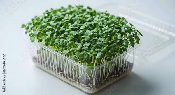Fototapeta Freshly Grown Microgreens in Clear Plastic Container