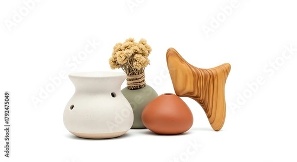 Fototapeta Still life of aroma lamp, vases and gua sha spa and wellness concept with natural and organic products