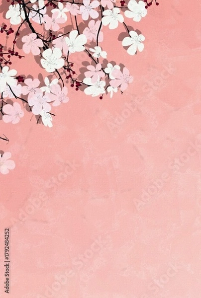 Fototapeta Graphic arts floral template with copy space, canvas texture postcard, invitation