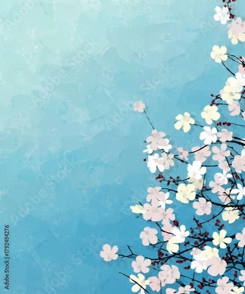 Fototapeta Graphic arts floral template with copy space, canvas texture postcard, invitation