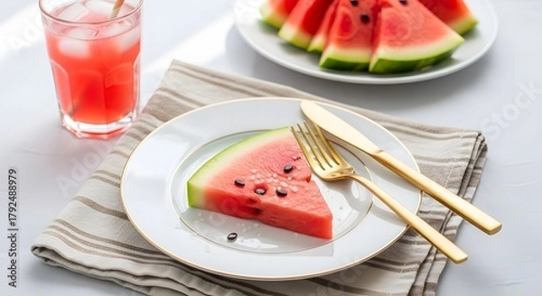 Obraz Watermelon slice with drink and fruit food