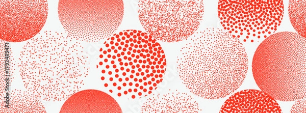 Obraz Seamless pattern halftone dots in the form of circles. Red dots. Creative design round. Geometric element art shape modern creative pop wallpaper. Halftone dot tone grunge effect abstract pattern.