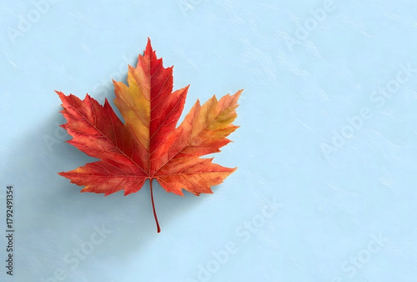 Obraz vibrant red maple leaf vector illustration, rendered in natural color, placed against a clean white background with ample copy space, symbolizing the beautiful autumn season for graphic design