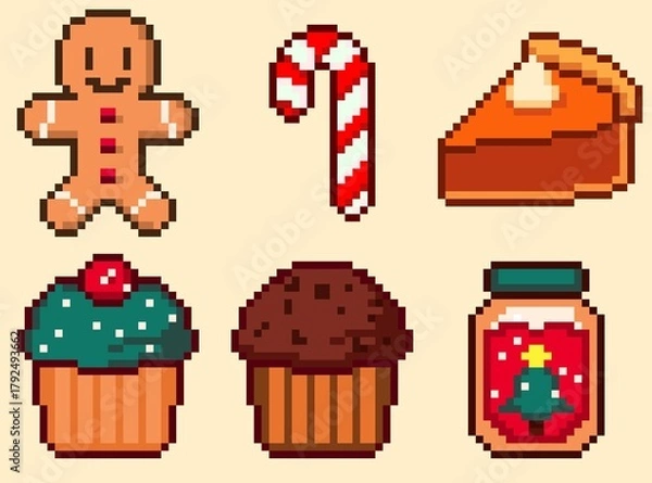 Obraz Pixel Art Christmas Treats Icon Set