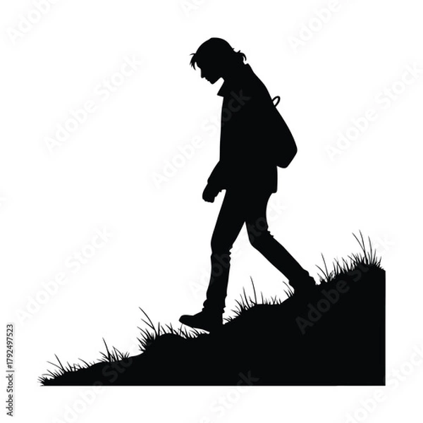 Obraz Hiker on Grassy Hill