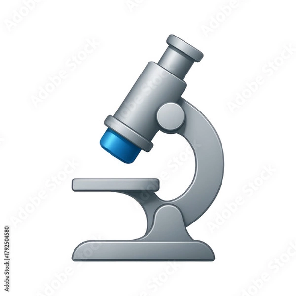 Obraz Microscope icon, silver with a blue lens and shadow, isolated on a transparent background