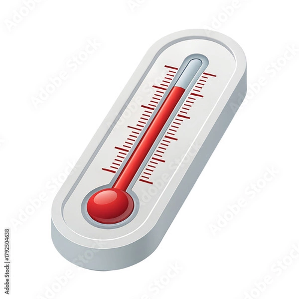 Obraz A digital illustration of a classic mercury thermometer with a red bulb and red markings, encased in a white plastic cover