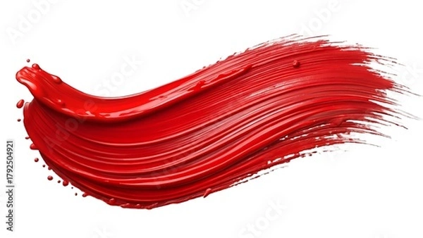 Fototapeta Vibrant red paint stroke with visible brush texture on white background
