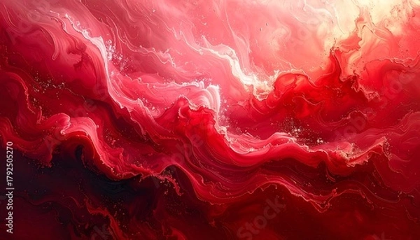 Fototapeta Abstract red wave-like clouds, digitally rendered with light and dark contrasts, swirling textures