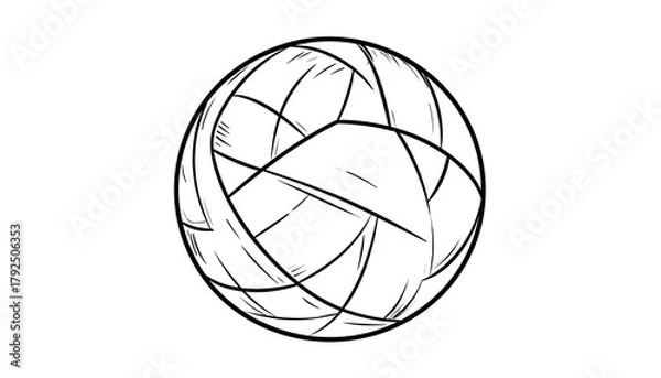 Fototapeta Abstract sphere of interconnected lines creating a woven pattern, depicted in black and white with sketch-like details