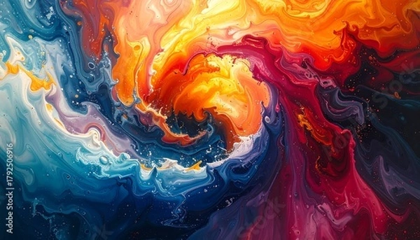 Fototapeta Abstract swirl with dynamic, vibrant colors blues, oranges, pinks, and yellows create a mesmerizing, fluid texture