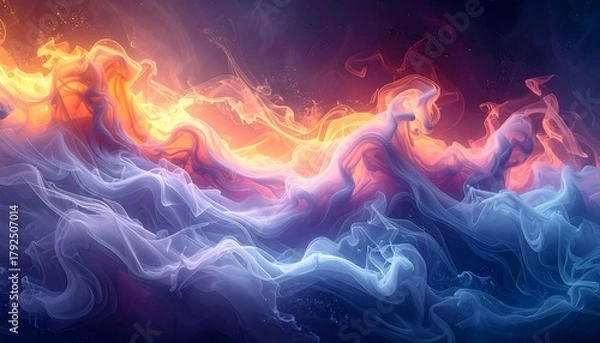 Fototapeta Abstract swirling cloud of orange light transitioning into wisps of purple-blue smoke-like form