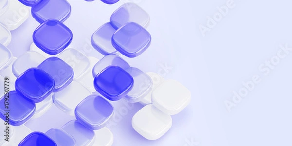 Obraz Abstract digital technology 3d background with glass holographic transparent square plate shapes in purple and white colors. Render geometric block pattern. Futuristic hi-tech banner. 3D illustration