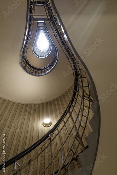 Obraz Cubism style spiral staircase with elegant design, from a dramatic perspective, Prague, Czech Republic