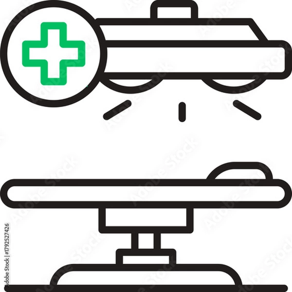Fototapeta Vector of surgical table. Illustration of a surgical table with straps, ready for medical procedures.Flat Illustration of Operating Table with Surgical Equipment Icon