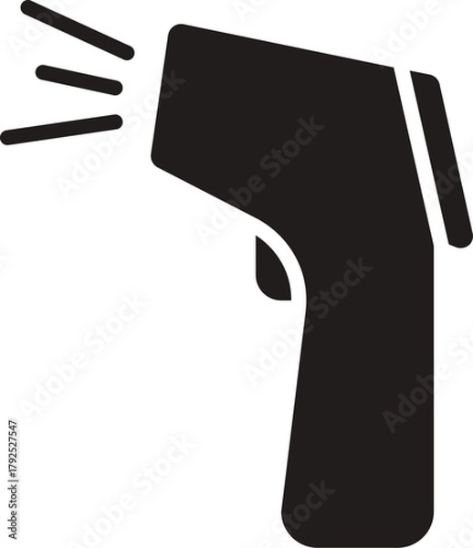 Fototapeta Cordless handheld infrared thermometer gun. Black silhouette icon of a non contact infrared thermometer gun. Scanner gun icon. 