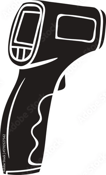 Fototapeta Silhouette vector of Thermometer gun. Black silhouette of a handheld infrared thermometer gun on a white background temperature gun. 