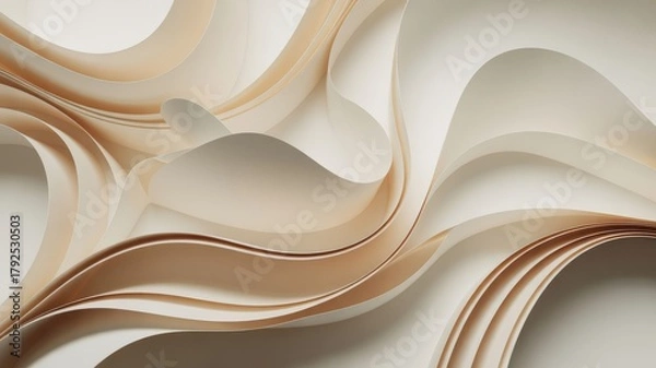 Fototapeta Curved flowing abstract paper layers texture in soft beige tones
