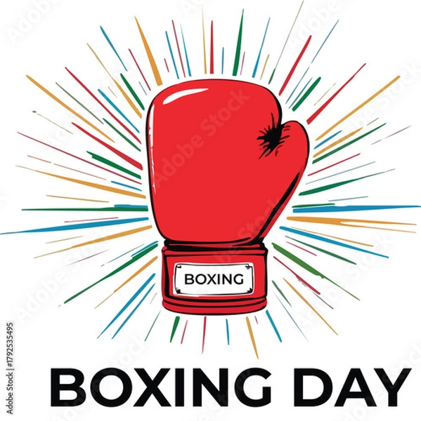 Fototapeta Vector Illustration of Red Boxing Glove with Colorful Lines for Energetic Boxing Day Celebration Design