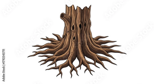 Fototapeta Rooted Majesty: A Majestic Tree Trunk Illustration with Sprawling Roots