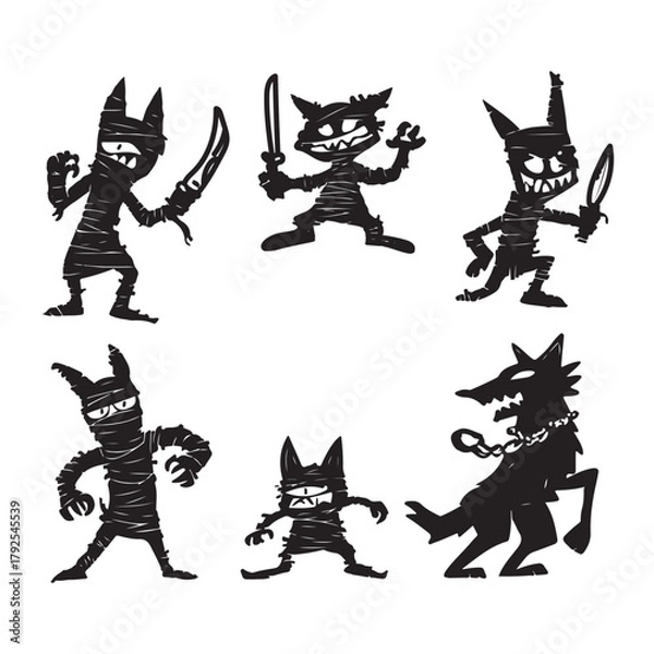Obraz HALLOWEEN BLACK AND WHITE VECTOR GRAPHICS OF AN ANGRY WOLF ZOMBIE DESIGN