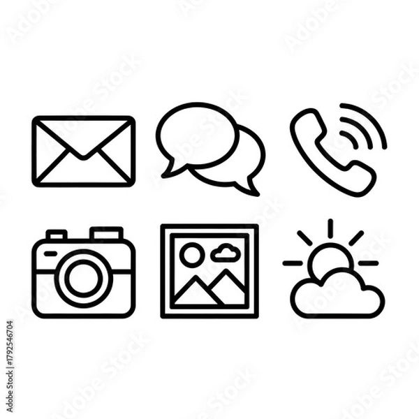 Obraz Social Media Icons Set - Communication, Photography, Nature, Cloud, Image, Phone, Chat, Mail