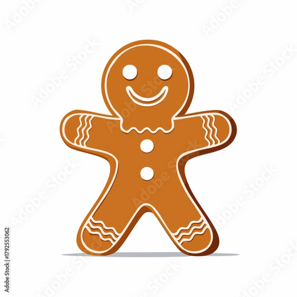 Fototapeta Classic gingerbread man cookie with cheerful white icing decoration.