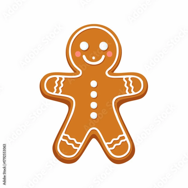 Obraz Festive Gingerbread Man Cookie with White Icing Decoration.