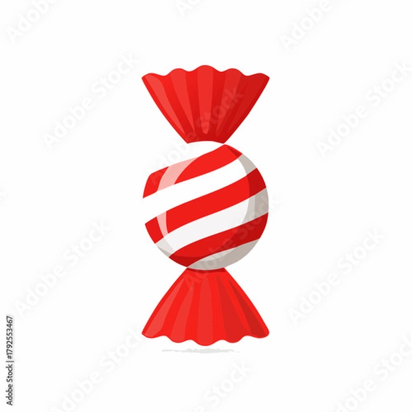 Obraz Sweet Red and White Striped Candy in Wrapper Isolated on White Background.