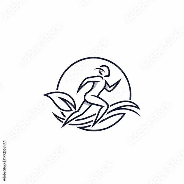 Fototapeta Minimalist line art logo of a stylized running person.