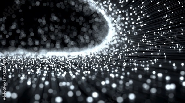 Fototapeta Abstract black and white light streaks leading to a bright bokeh tunnel effect