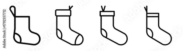 Obraz christmas sock hanging line art icon set. Christmas outline Vector illustration icons.