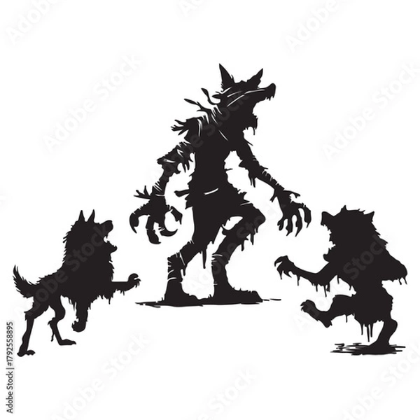 Fototapeta HALLOWEEN BLACK AND WHITE VECTOR GRAPHICS OF AN ANGRY WOLF ZOMBIE DESIGN