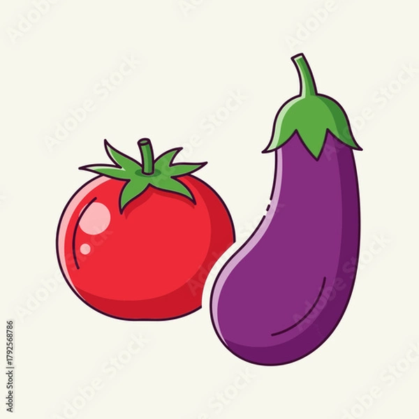 Obraz Vibrant tomato and eggplant vector illustration with clean outlines