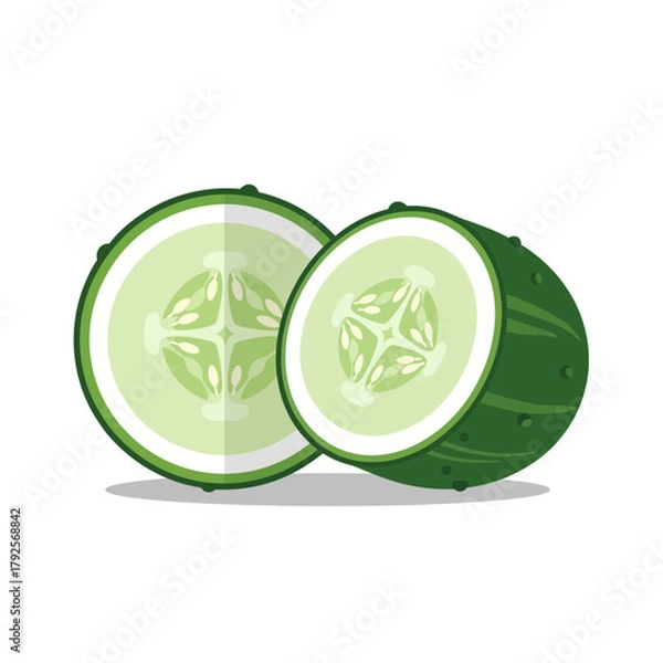 Obraz A Fresh Cut: Illustration of Sliced Cucumber, Healthy Eating Concept
