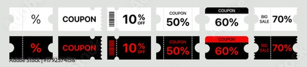 Obraz Black Friday coupon set, vouchers promotion design template for sale, special price offers banner, promotion poster. Vector illustration.