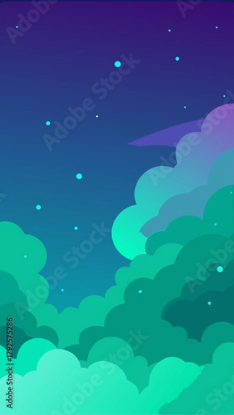 Obraz Stylized cloudscape with starry night sky background
