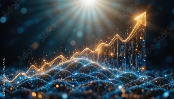 Obraz Holographic graph rising upward symbolizing economic growth and innovation.