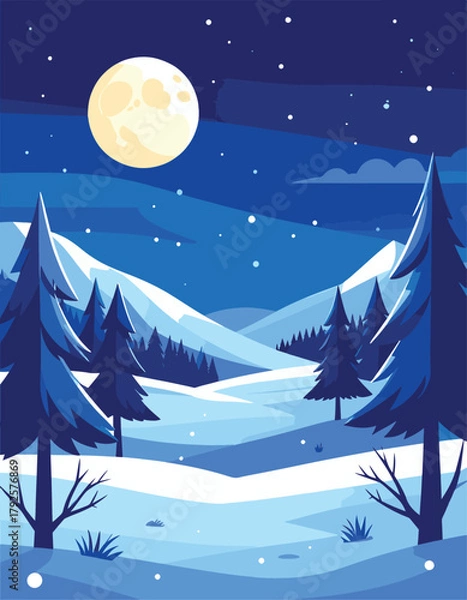 Obraz Winter Night Mountain Landscape Vector 