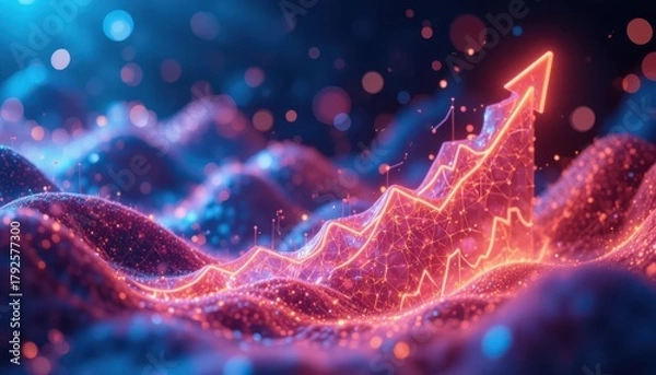 Obraz Abstract 3D graph of cryptocurrency growth with neon lights and digital effects.