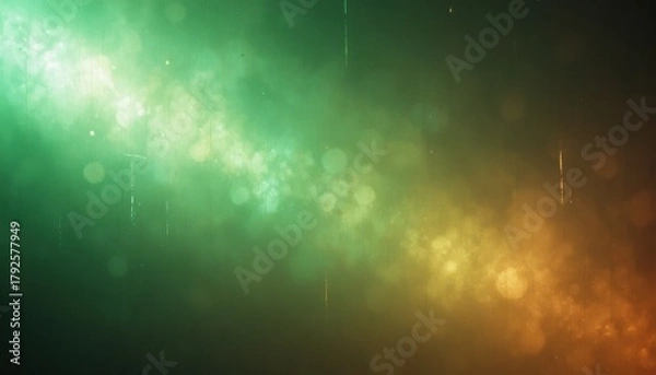 Obraz Grunge cinematic background with light leaks, green and amber gradient, and scratched film surface.