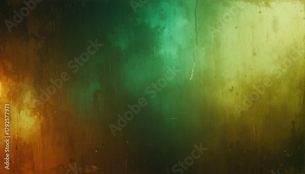 Obraz Grunge cinematic background with light leaks, green and amber gradient, and scratched film surface.