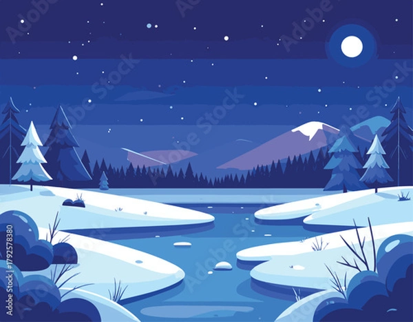 Obraz Winter Night Mountain Landscape Vector 