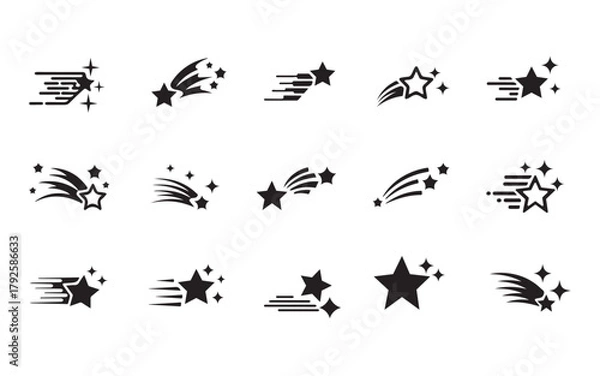 Obraz Shooting Star Icon Set | Minimal Black Falling Star Vector Design