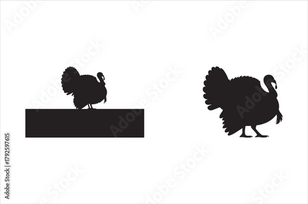 Fototapeta Two black silhouettes of turkeys standing on a surface simple design