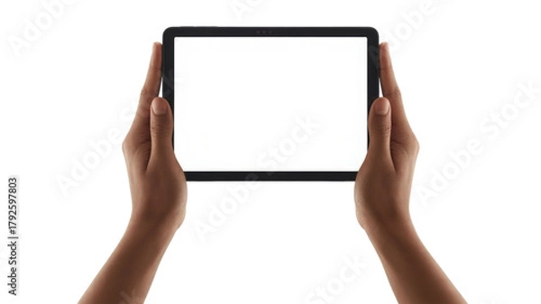 Fototapeta Hands holding tablet computer screen isolated on a transparent background