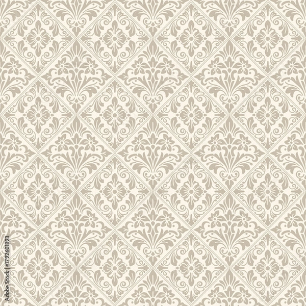 Fototapeta Classic damask pattern seamless vector, elegant damask pattern vintage tile background, decorative damask pattern floral ornament vector design.