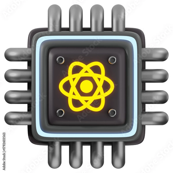 Obraz 3D quantum computer icon. 3D icon render of quantum computer with transparent background.