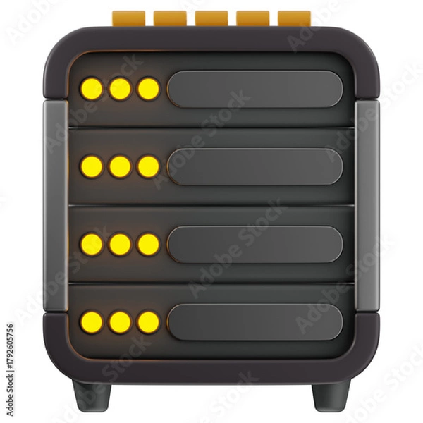 Obraz 3D server rack icon. 3D icon render of server rack with transparent background.