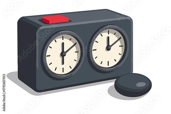 Fototapeta Classic analog chess clock with dual timer faces and prominent red button